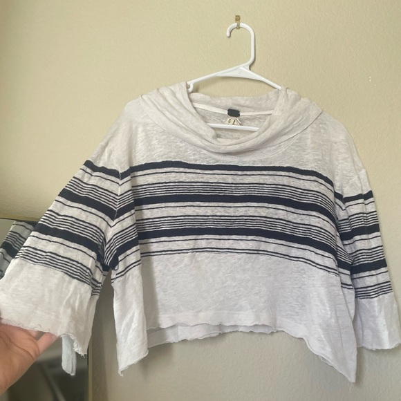 Free People Linen We the Free Seaside Cowl Neck Striped Crop Top Small - Picture 4 of 7